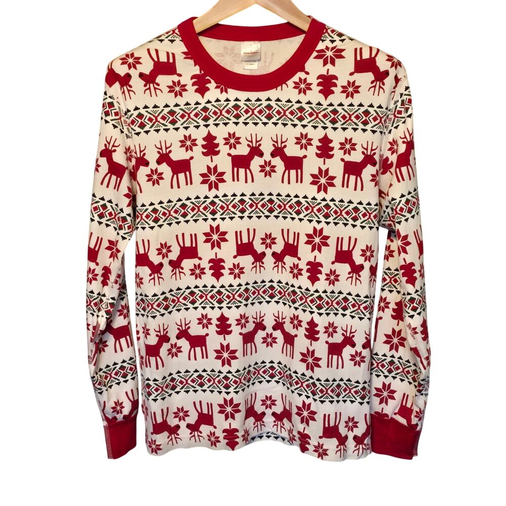 Hanna Andersson Dear Deer Holiday Long John Pajama Top Womens Size Large Festive